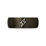 custom engraved rings – gunmetal & black tungsten lightning bolt wedding band