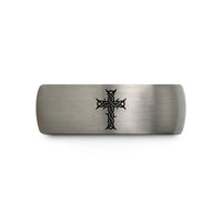 custom anniversary bands – grey tungsten barbed wire cross wedding band