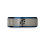 matching rings for couples – blue & gray tungsten elliptical orbit wedding band