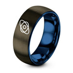 Gift Anniversary for Couple Personalized – gunmetal & blue tungsten elliptical orbit ring