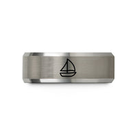 personalized rings for her – gray tungsten sailboat wedding band