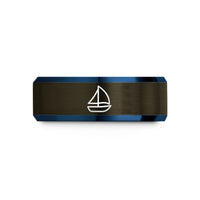 unique couple ring ideas – gunmetal & blue tungsten sailboat wedding band