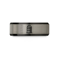 custom engraved couple rings – black & gray tungsten silo wedding band