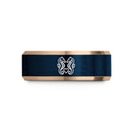 unique present for him – rose gold & blue tungsten seahorses heart wedding band