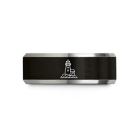 men's 8mm carved ring – black & silver tungsten bass harbor wedding band