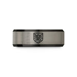 wedding band for women – black & blue & grey tungsten canyon badge wedding band