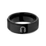 woman anniversary ring ideas – black tungsten headset wedding band