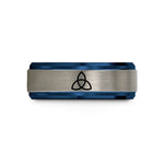 personalized engraved jewelry – black & blue & silver tungsten triquetra wedding band