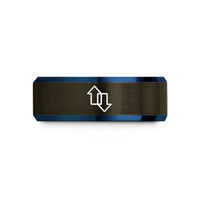 tungsten bands for couples – gunmetal & blue tungsten sorting arrows wedding band