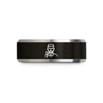 men’s engraved wedding ring – black & grey tungsten barber clippers wedding band