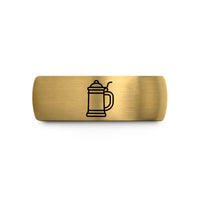 engraved bands for men – gold & grey tungsten lidded beer stein wedding band