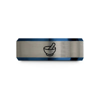 anniversary presents for men – black & blue & silver tungsten mortar pestle wedding band