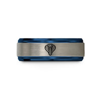 anniversary bands for him – blue & gray tungsten cobra hood spread wedding band