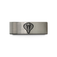 anniversary bands for him – blue & silver tungsten cobra hood spread wedding band