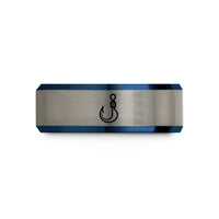 anniversary ring for him – black & blue & silver tungsten circle hook knot wedding band