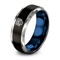 Gift Anniversary for Husband from Wife – black & blue & grey tungsten handball ball goal ring