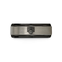 personalized rings for men – black & blue & silver tungsten handball ball goal wedding band
