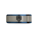 husband anniversary ring ideas – black & blue & silver tungsten handball ball goal wedding band