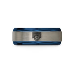 tungsten wedding bands men – blue & grey tungsten handball ball goal wedding band