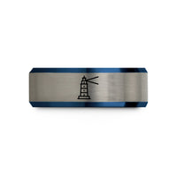 engraved ring for couples – black & blue & gray tungsten hercules light wedding band