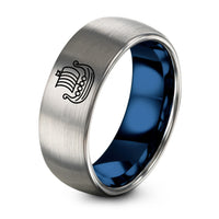 Gift Anniversary for Husband – blue & gray tungsten viking ship ring