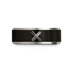comfort fit ring men – black & gray tungsten razor comb badge wedding band