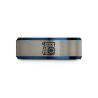 unique presents for men – black & blue & silver tungsten treasure map compass wedding band