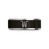 women's tungsten wedding band – black & silver tungsten saxophones clef wedding band
