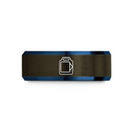 her anniversary ring present – gunmetal & blue tungsten pit board wedding band