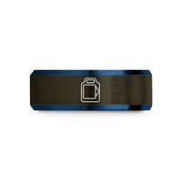 her anniversary ring present – gunmetal & blue tungsten pit board wedding band
