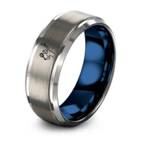 Gift Anniversary for Women – blue & grey tungsten tennis serve pose ring