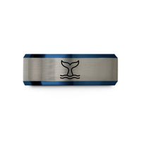 tungsten bands for couples – blue & grey tungsten whale tail wedding band