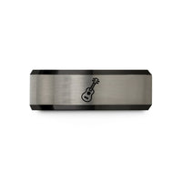men’s engraved ring present – black & grey tungsten ukulele wedding band