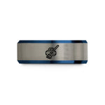 unique couple present ideas – black & blue & grey tungsten curling stone broom wedding band