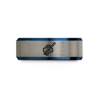 unique couple present ideas – black & blue & grey tungsten curling stone broom wedding band