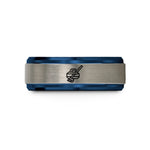 matching couple ring sets – blue & gray tungsten curling stone broom wedding band