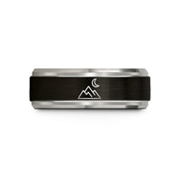unique couple present ideas – black & blue & silver tungsten mountain silhouette wedding band