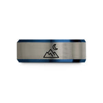 anniversary presents for couples – black & blue & grey tungsten mountain silhouette wedding band