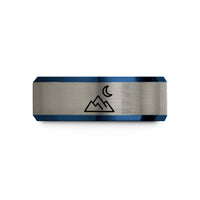 anniversary presents for couples – black & blue & grey tungsten mountain silhouette wedding band