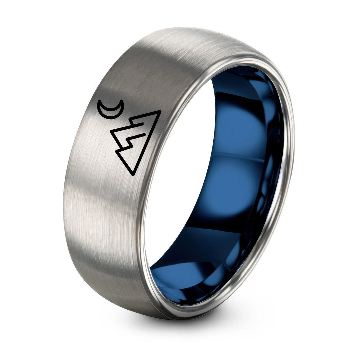 Gift Anniversarys for A Couple – blue & grey tungsten mountain silhouette ring