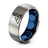Mountain Silhouette – Tungsten Wedding Band, 8 mm, Blue, Gray Comfort-Fit Unisex