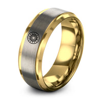 Gift Anniversarys for A Couple – gold & gray tungsten sunburst circle ring