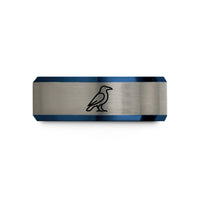 unique presents for boyfriend – black & blue & grey tungsten raven wedding band