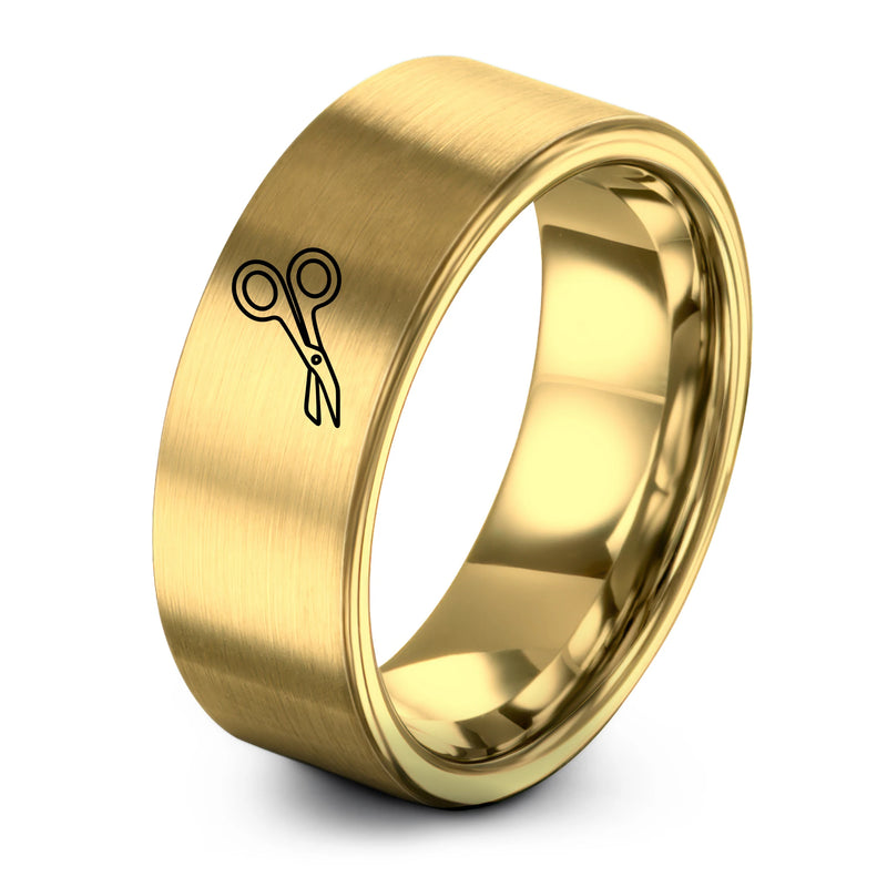 Trauma Shears – Tungsten Wedding Band, 8 mm, Gold Comfort-Fit Unisex