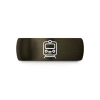 unique couple ring ideas – gunmetal & black tungsten commuter rail front wedding band