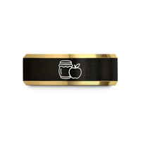 engraved rings for couples – black & gold tungsten honey jar apple wedding band