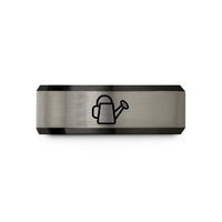 anniversary rings for partners – black & grey tungsten watering can wedding band