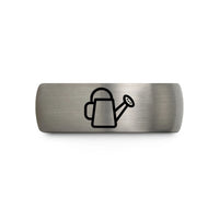 engraved rings for couples – gray tungsten watering can wedding band