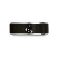 couples matching rings – black & grey tungsten folding knife wedding band