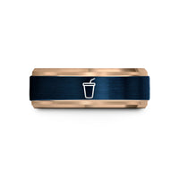 personalized rings for couples – blue & rose gold tungsten soda cup straw wedding band